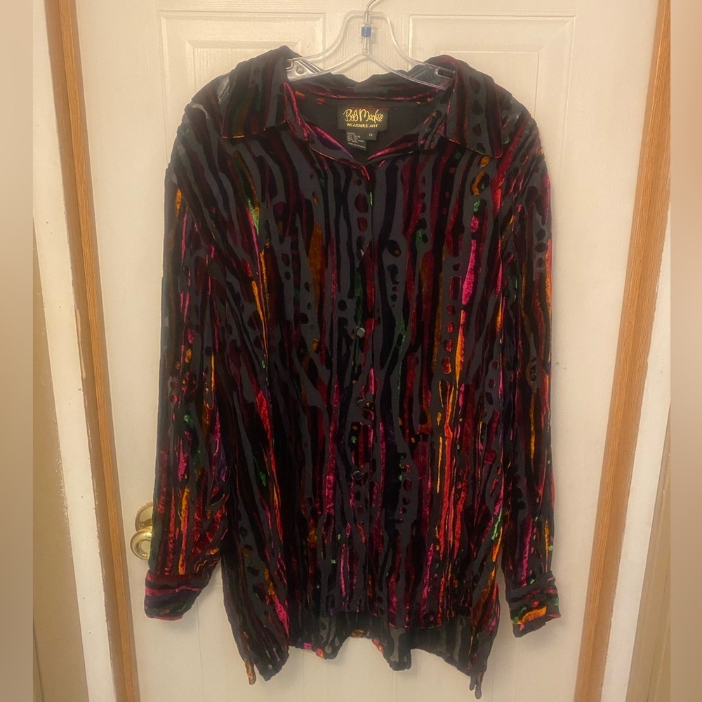 Bob Mackie Velvet Burnout Jewell Tone Blouse